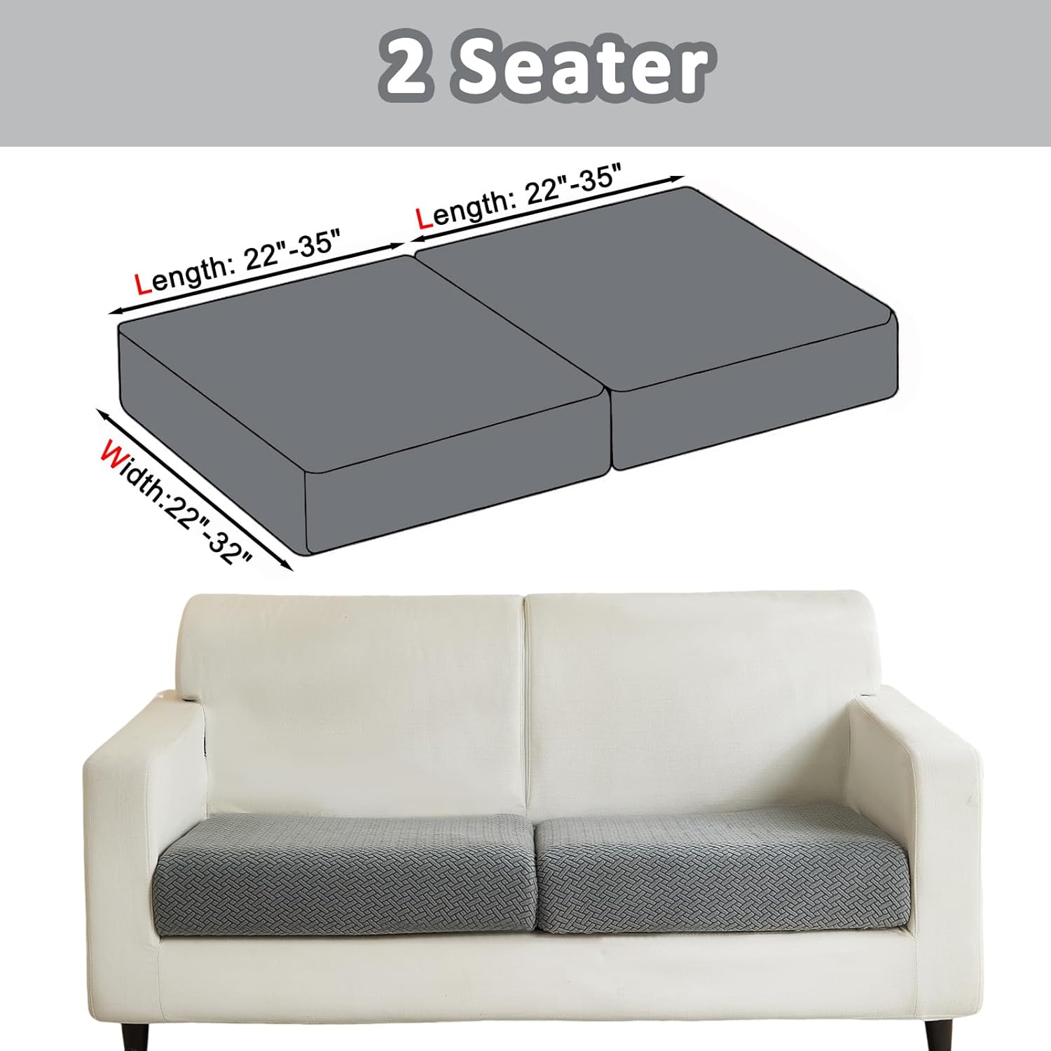 Couch Covers for Sectional Sofa Covers Washable Stretch Pet Couch Cushion Covers L Shape Dog Couch Cover Wear Resistant Anti Slip Sofa Slipcovers (Gray,2 Seater)