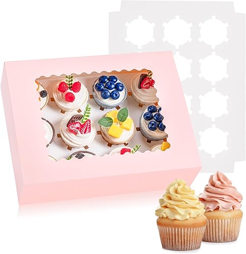 Miniatura 43 de Hoewina 6 cajas para cupcakes, capacidad para 12 recipientes para cupcakes con ventana, soporte para cupcakes de grado alimenticio, fácil transporte