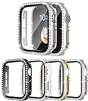 Vista 9 de 4 Pack Fundas Brillantes para Apple Watch SE 3/SE 2/SE/6/5/4 44mm, Funda Protectora de Diamantes y Brillantes con Protector de Pantalla de Vidrio