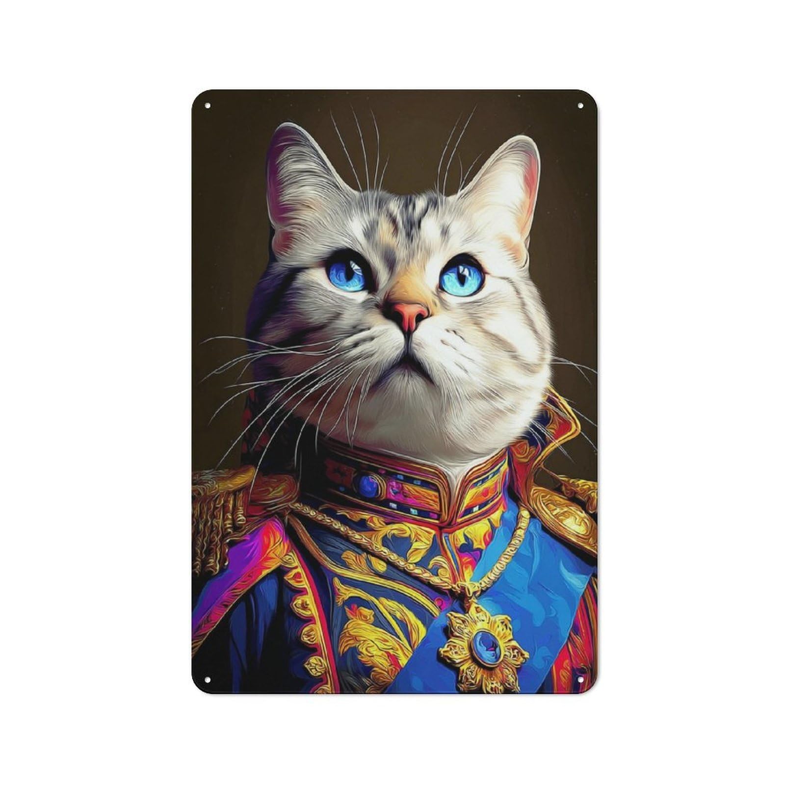 Junmoney Royal Cat In Grand Uniform Metal Wall Art Sign 30X20cm, Modern Retro Urban Room Decor For Modern Home, Workshop, Office Or Cafe