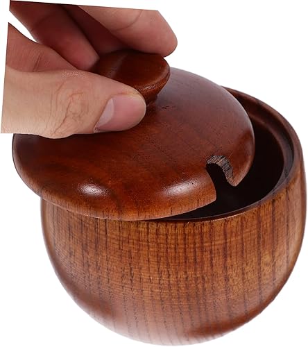 Miniatura 3 de Hemoton Cuenco de madera maciza de estilo japonés con tapas, vajilla para servir para ensalada, arroz, miso, sopa, frutas, cocina, preparación,