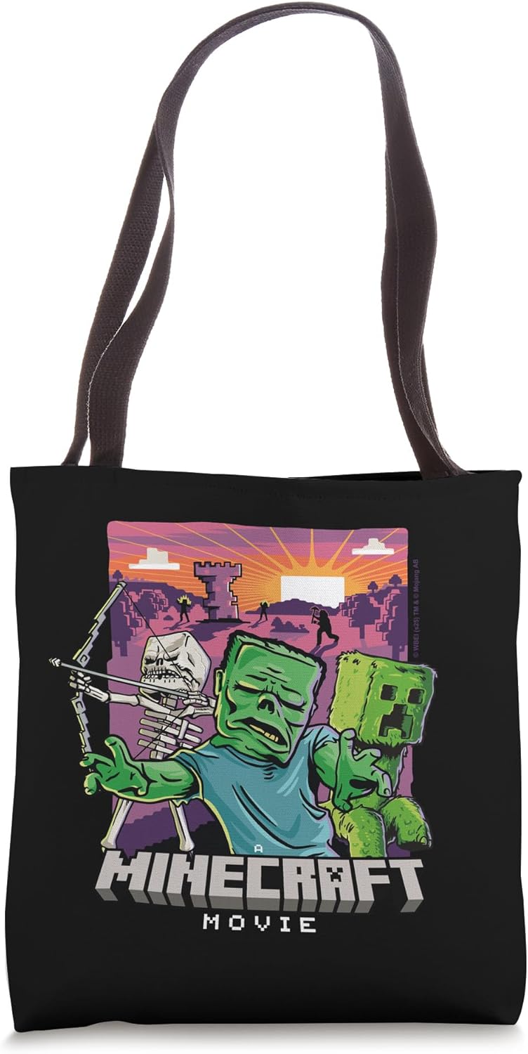 A Minecraft Movie Skeleton Zombie & Creeper Cartoon Style Tote Bag