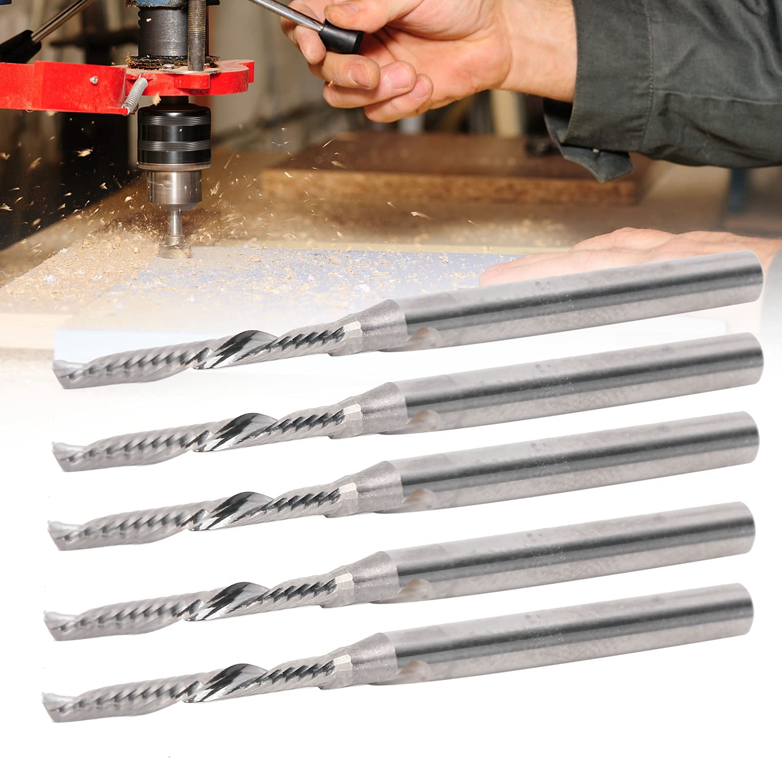 5 pezzi di fresa a spirale a flauto singolo, punta per router CNC in acciaio al tungsteno, fresa per incisione con gambo da 3,175 mm per macchine CNC per incisione, diametro della