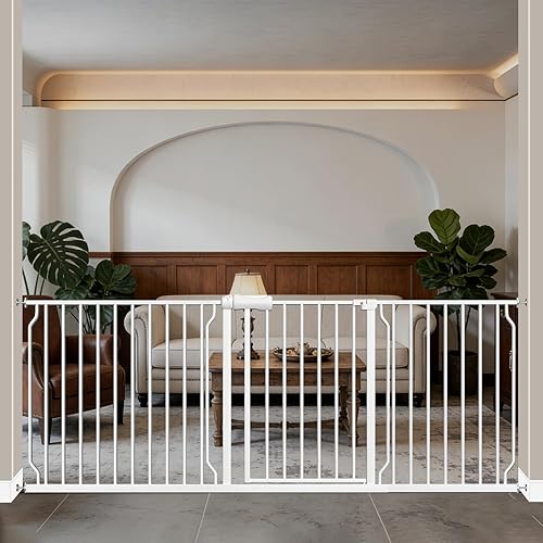 Miniatura 25 de WAOWAO Puerta de bebé de 52.76 a 62.2 pulgadas, extra ancha, montada a presión, para caminar a través del columpio, cierre automático, seguridad de