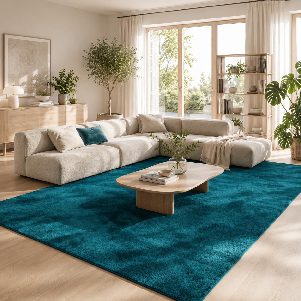 Pergamon Lujo Super Suave Alfombra de Pelo Largo Suave y esponjosa Sala de Estar Dormitorio Melia Azul petróleo