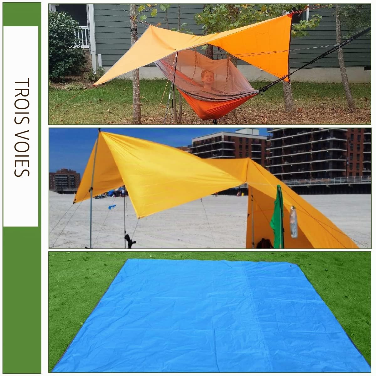 TRIWONDER Tapis de Sol Camping 215 x 215 cm Tarp Ultra Léger Bâche de Tente Anti-Pluie Imperméable Abri de Randonnée pour Pique-Nique Plage