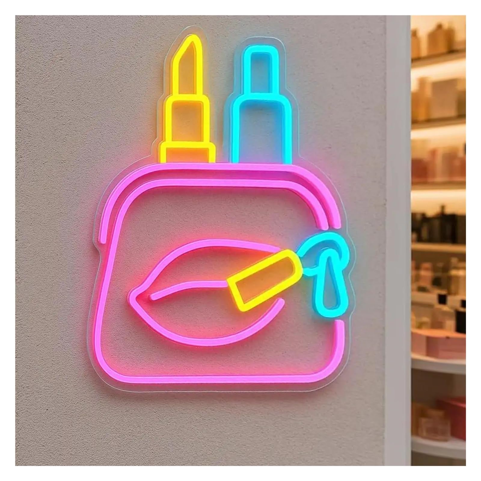 XENITE Hanging Art Neon Signs Cosmetics Neon Sign Business Shop Glow, Beauty, Makeup, Love Yourself Makeup Studios Dressing Tables Decor 38cm