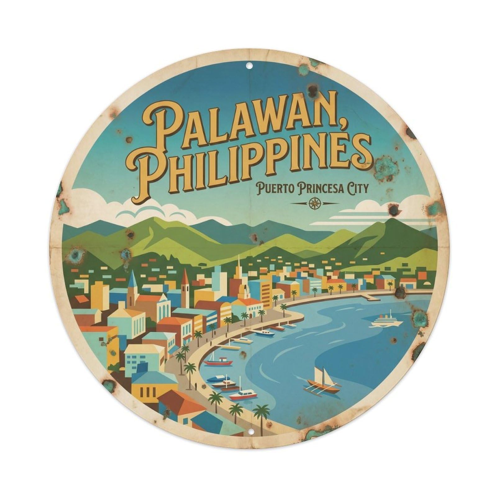 Puerto Princesa Panorama Limestone Coast Island Hopping Metal Tin Sign