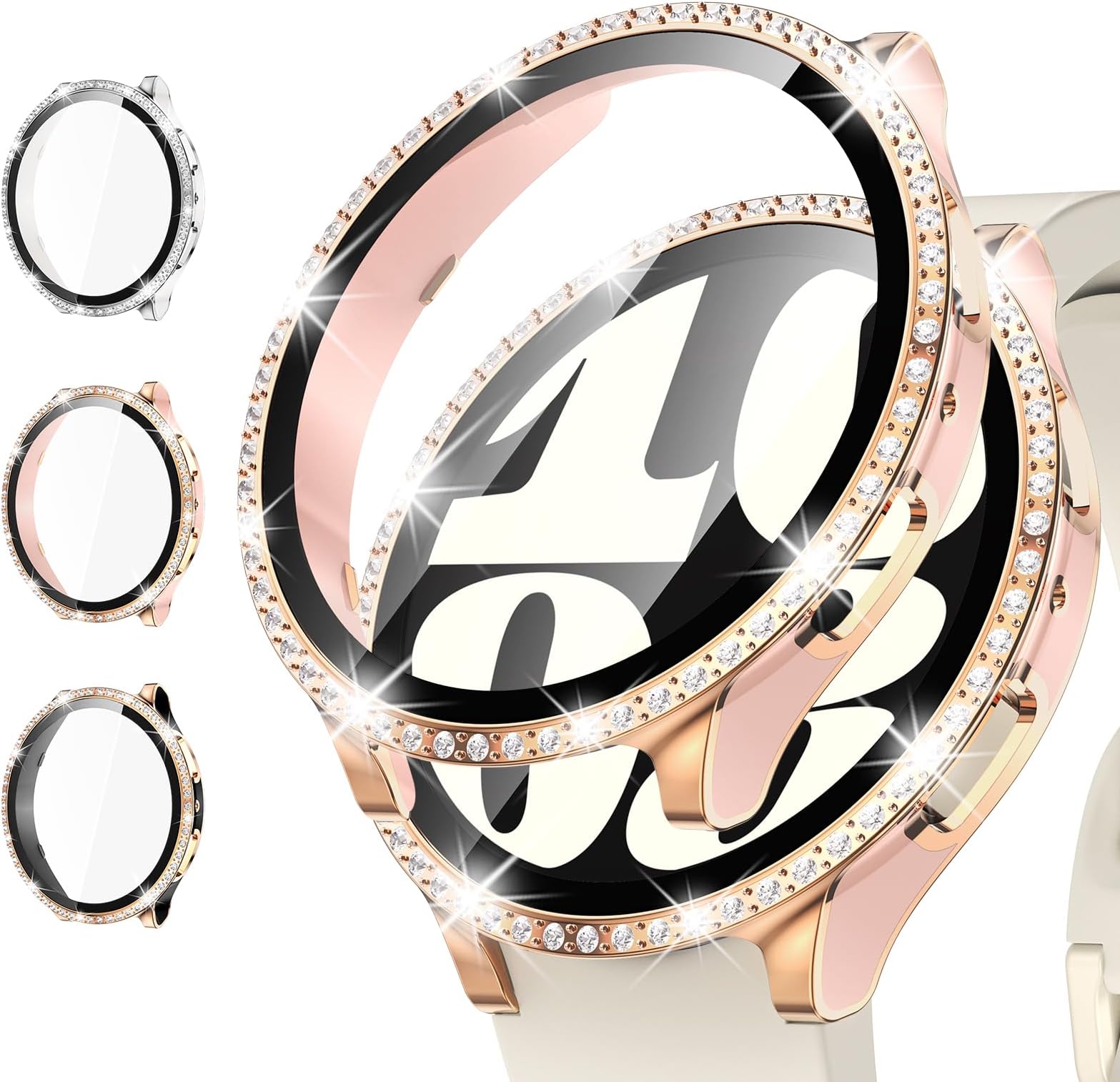 Goton 3-Pack Bling Case for Samsung Galaxy Watch 6 Screen Protector 40mm, Tempered Glass Glitter Diamond Bumper Face Cover for Galaxy Watch 6 Accessories