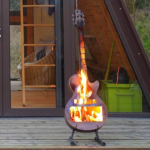 Miniatura 5 de Estufa individual portátil para exteriores, brasero, personaliza leña sin humo, chimenea de acero inoxidable estilo guitarra con bolsa de transporte