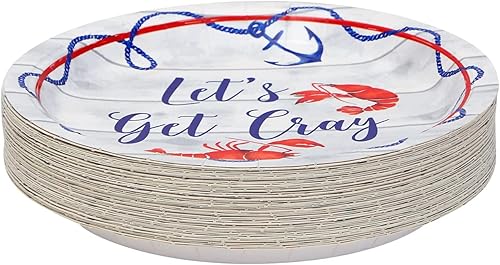 Miniatura 4 de BLUE PANDA Platos de cangrejo  Platos de papel desechables redondos de 9 pulgadas, 48 unidades, azul, rojo, gris y blanco, suministros de fiesta de