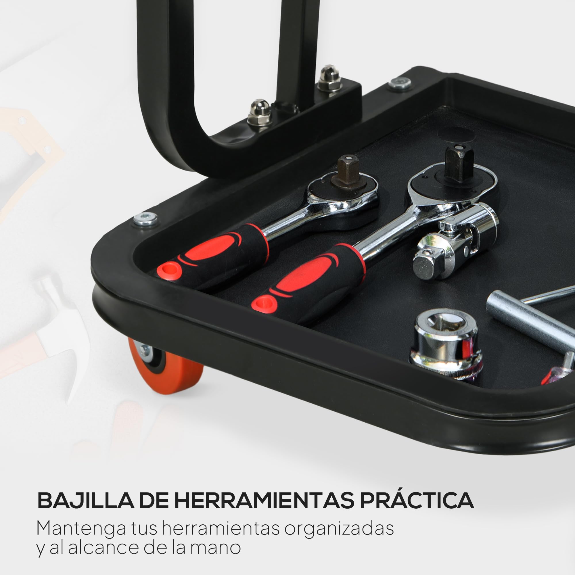 HOMCOM Taburete de Taller Móvil con Ruedas para Mecánico 100 kg Rojo | Asiento Taburete, Bandeja para Herramientas, Estructura de Acero, para Garaje, Reparación de Coches