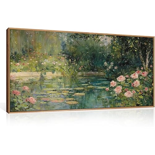 FWIEXA Monet Floral Framed Canvas Wall Art Set, Impressionist Botanical Garden Wall Decor, Vintage Ponds Tree Plant Artwork, Nature Landscape Prints, 20x40 Inches Pictures for for Living Room, Bedroom