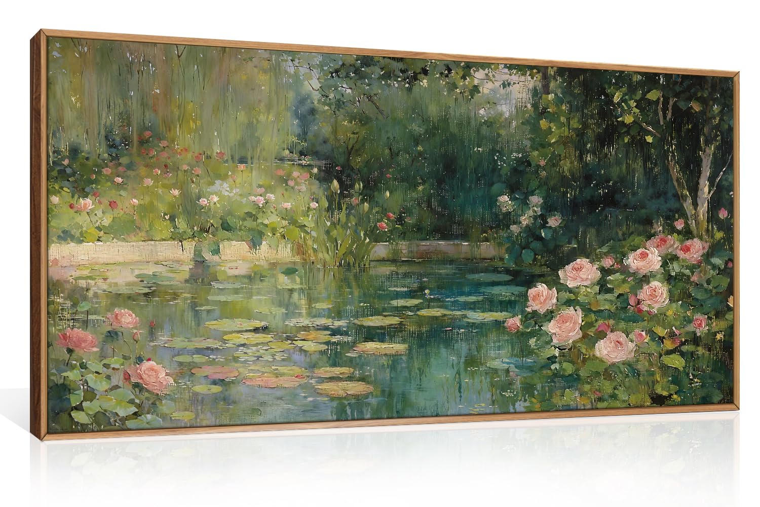 FWIEXA Monet Floral Framed Canvas Wall Art Set, Impressionist Botanical Garden Wall Decor, Vintage Ponds Tree Plant Artwork, Nature Landscape Prints, 20x40 Inches Pictures for for Living Room, Bedroom