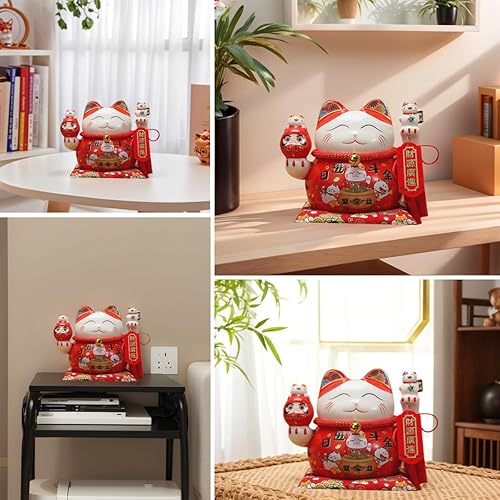 Miniatura 7 de Estatua de la suerte, figuras de gato, estatua china de la suerte, alcancía de gato, Maneki Neko, cerámica japonesa de dinero, fortuna, gato,