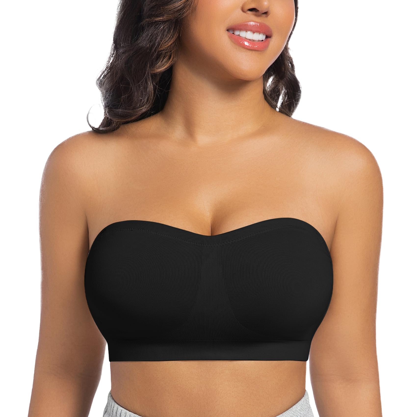 ONEW Nahtlos Bandeau BH Damen Trägerloser Bustier Top ohne Bügel Schulterfrei Bra Tube Top mit Transparenten Trägern