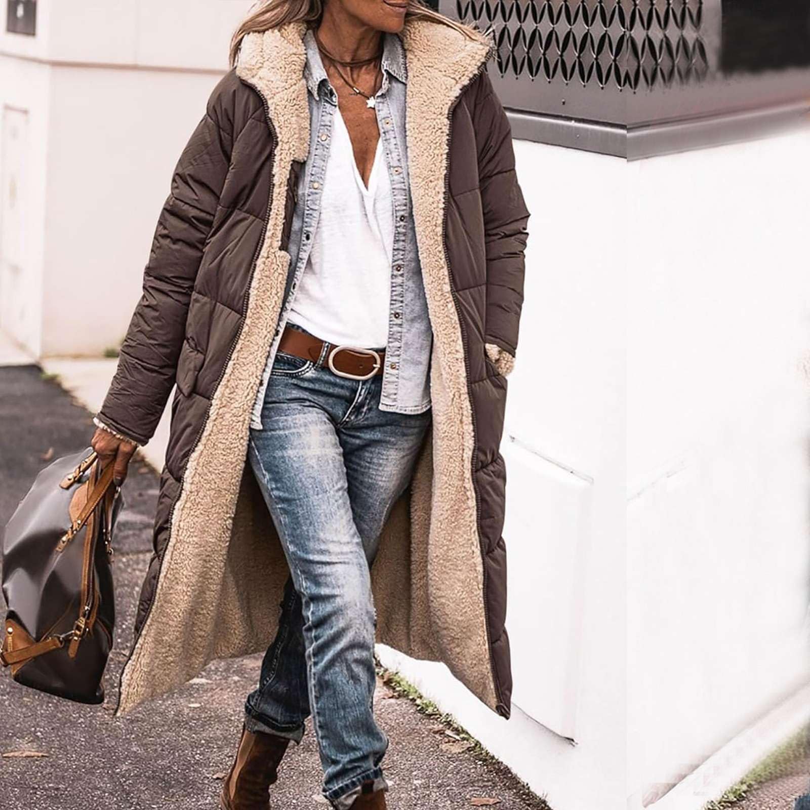 Genérico Chaqueta Plumas Mujer Ultraligera Invierno Jacket Largos Abrigos Ligeros Acolchada Plumífero Puffer Coat con Capucha Manga Larga Chaquetas Puffer Coat Grueso Viento Parker Tamaño Grande
