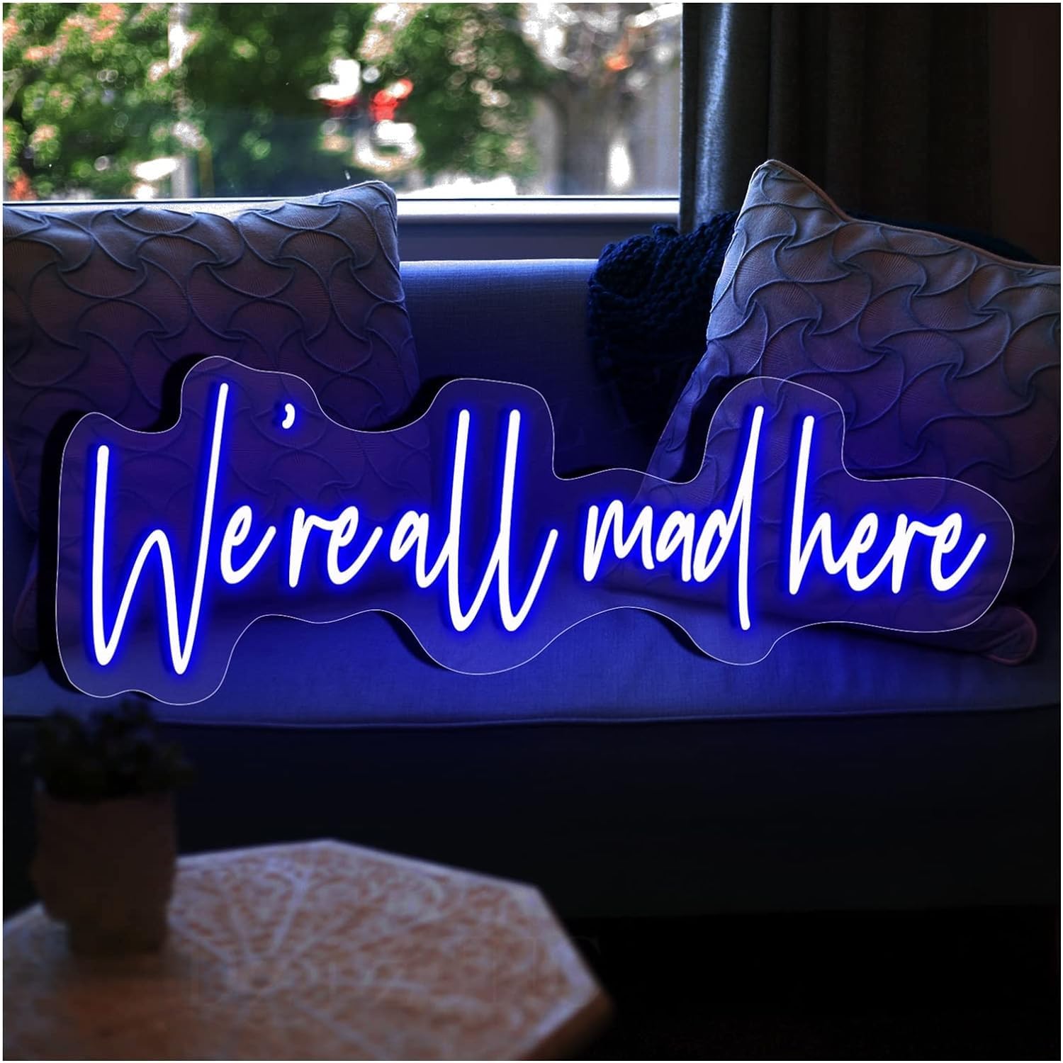 WaiDXn LED Neon Light Sign Were All Mad Here Neon Signs Lights Handmade Led Neon Sign for Bar Decor(89x31cm)