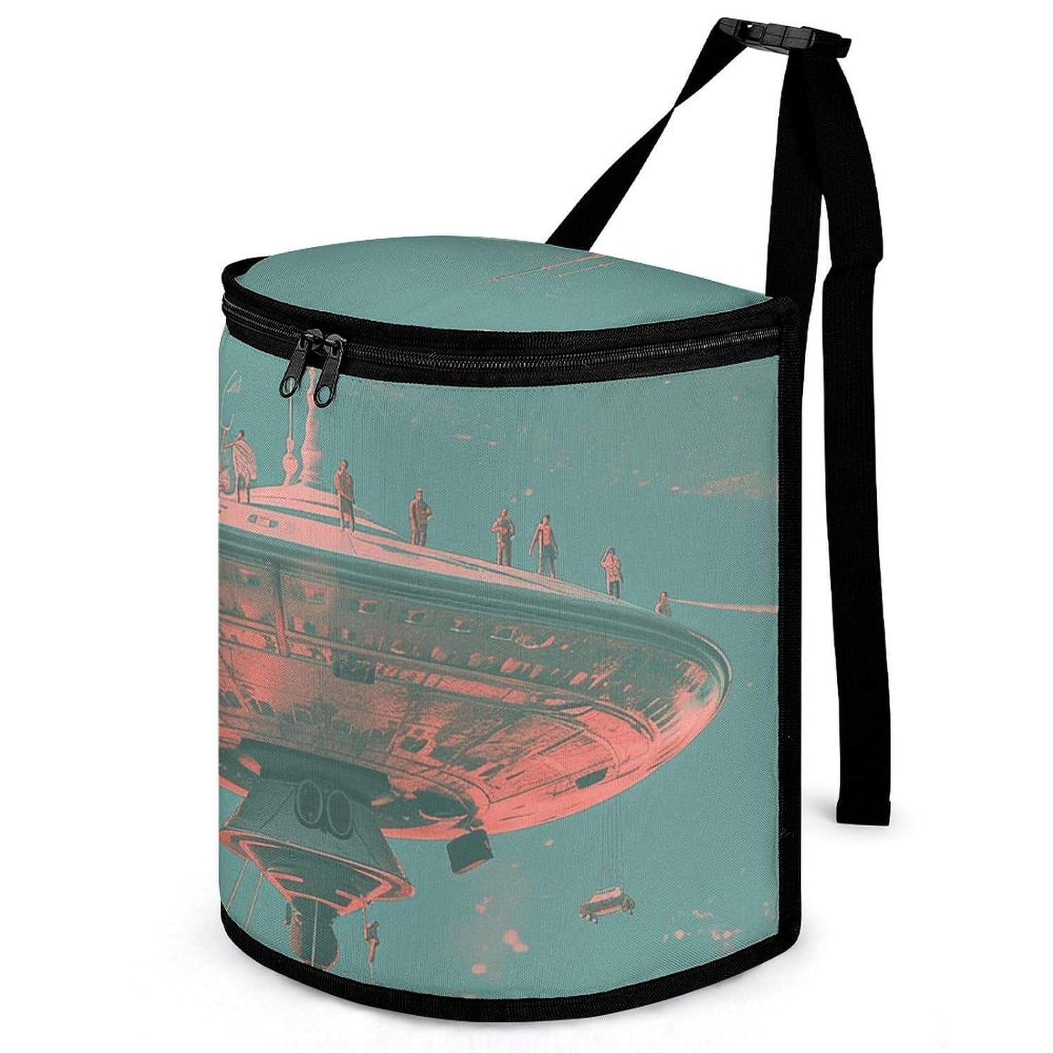 MUSM Leakproof Car Trash Can 2.5 Gallon, Durable Automotive Garbage Bag with Waterproof Liner, Retro Flying Saucer Trash Bag for Car, Truck, RV & Bathroom