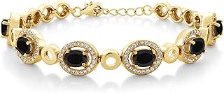 Gem Stone King 6-10 Cttw Oval Gemstone Birthstone Tennis Bracelet For Women | 18K Yellow Gold Plated Silver | Oval 7X5MM | 7 Inch with 1 Inch Extender