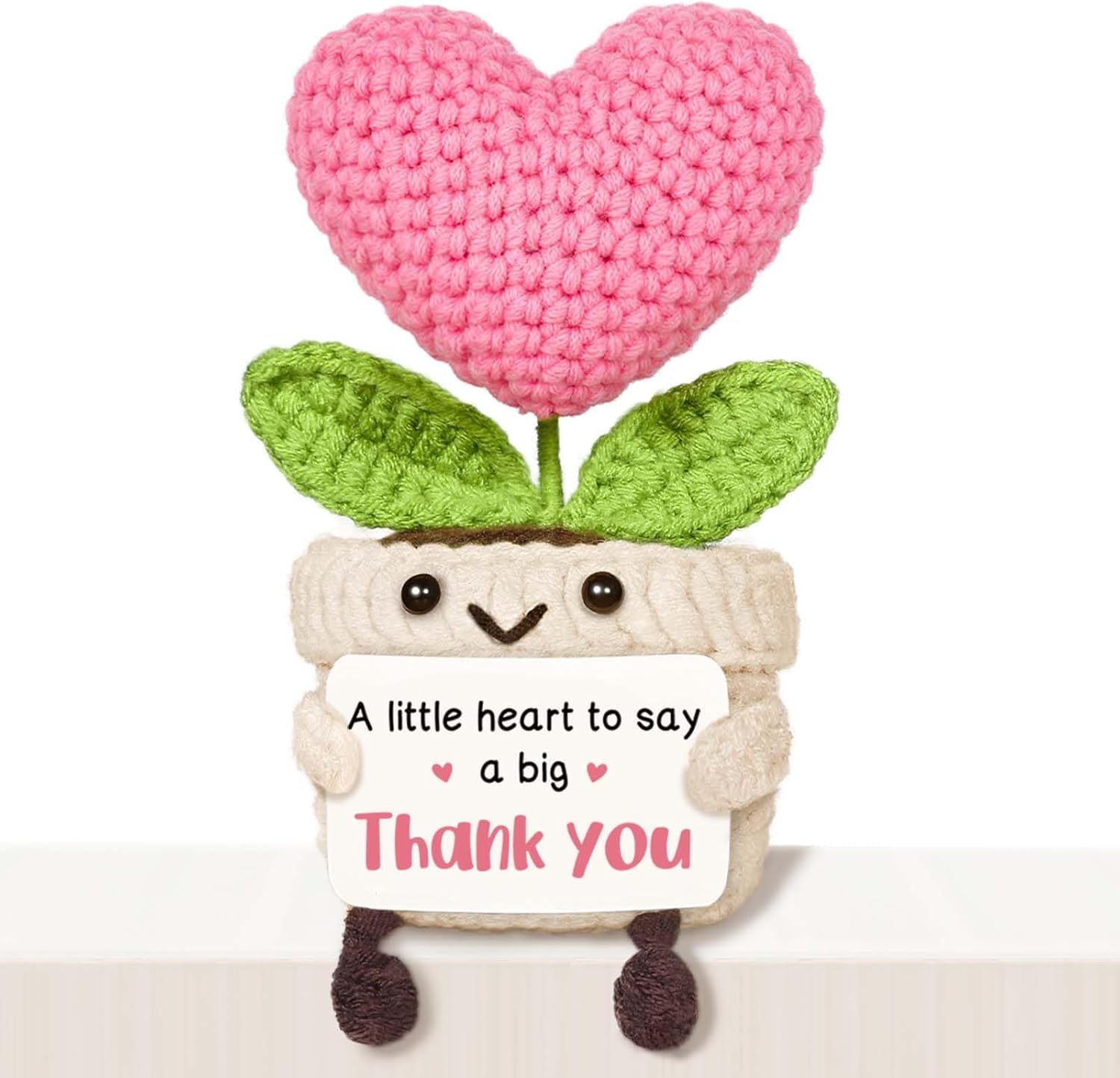 ALUNME Cute Crochet Pink Heart Flower Thank You Gift for Women, Small Thanks Present for Hostess Mentor Teacher Boss Coworker Nurse Sister Friend