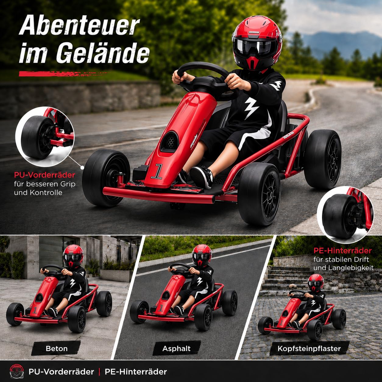 Litake Elektro-Kart 24V, Kinder Drift-Auto mit Akku und Sicherheitsgurt