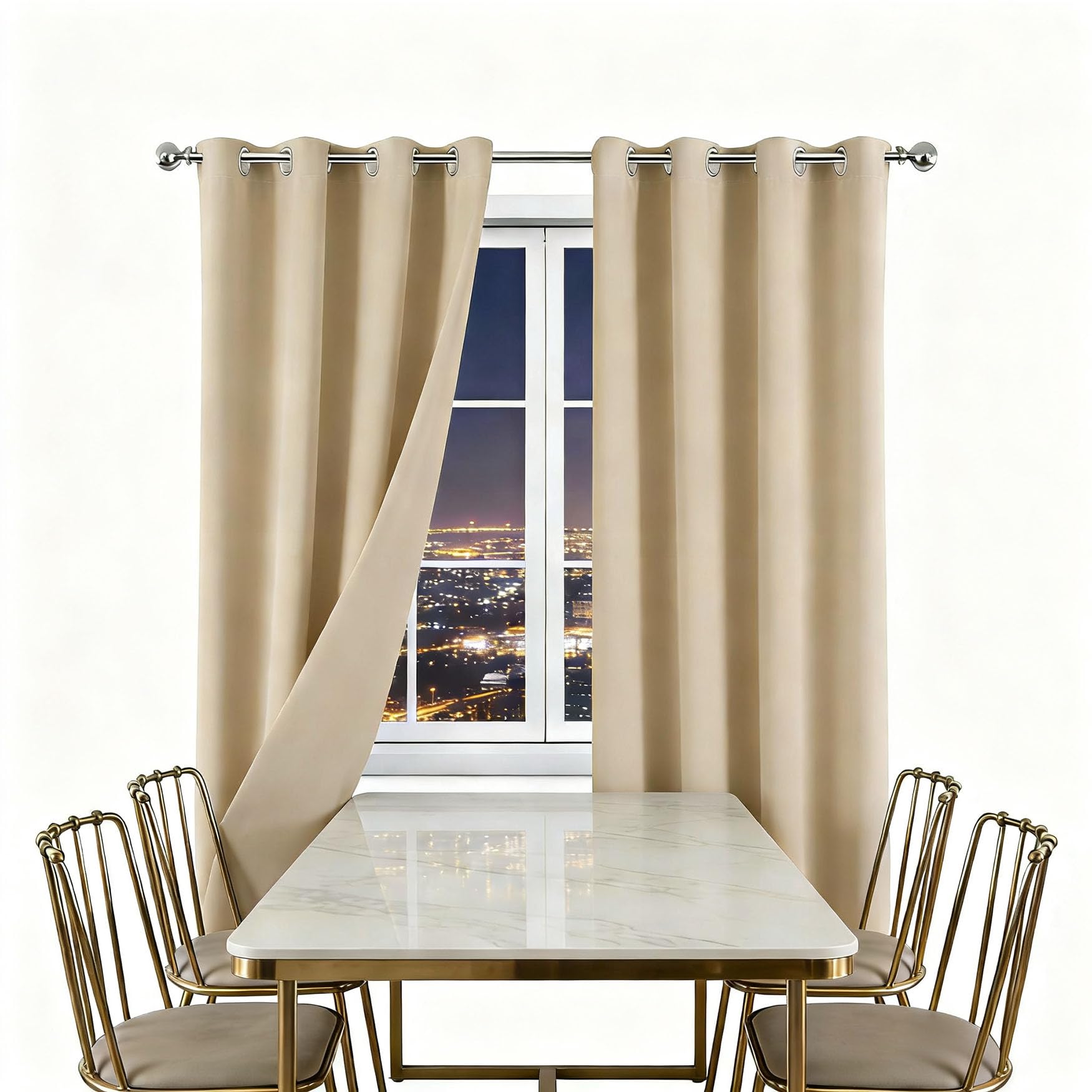 Rideau thermique isolant beige 150x260 protégeant du froid et du bruit