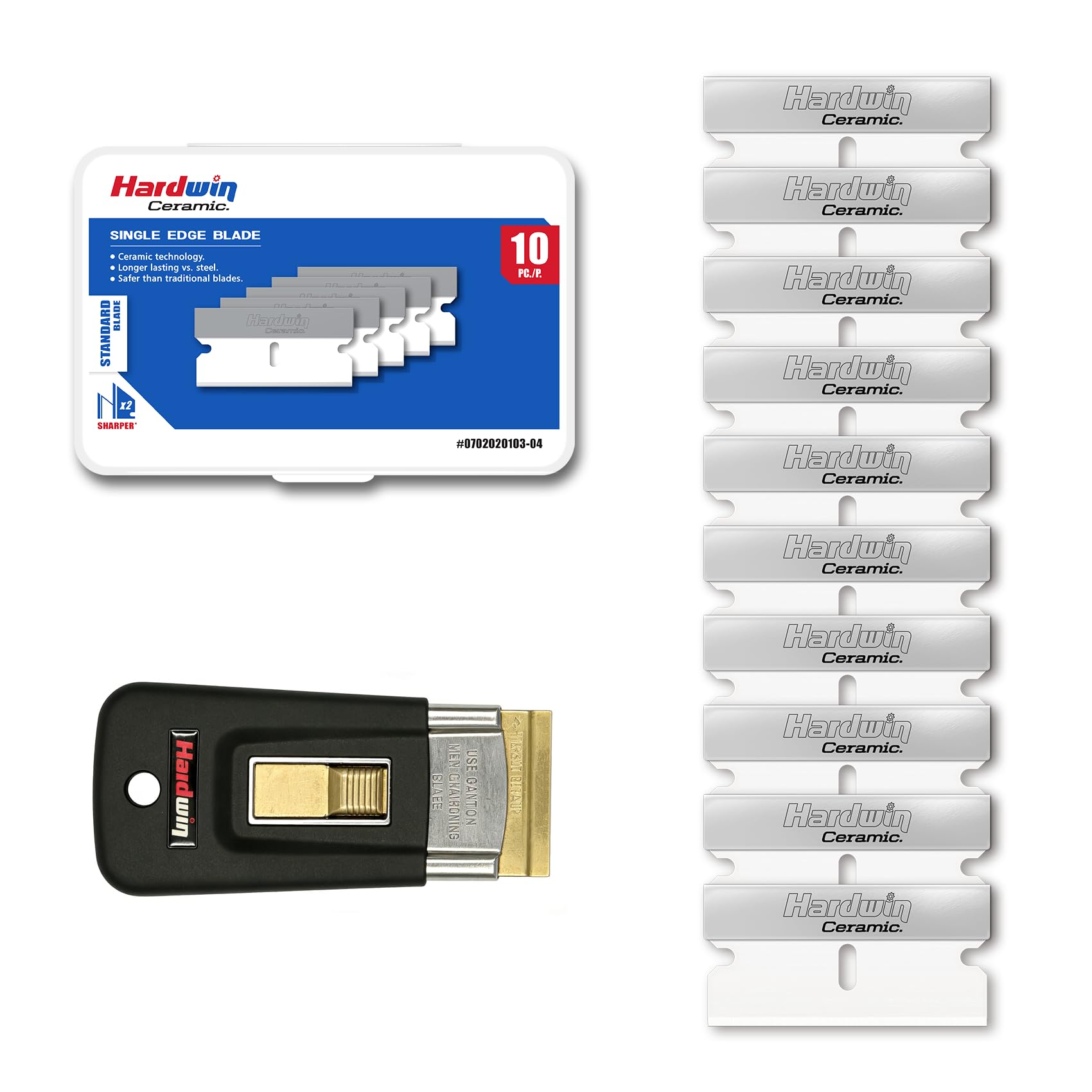 HARDWIN Ceramic Single Edge Razor Blade Scraper Tool with 10 Extra Blades, Glass Top Stove Scraper for Cleaning Oven Door and Cooktop, Window Scraper