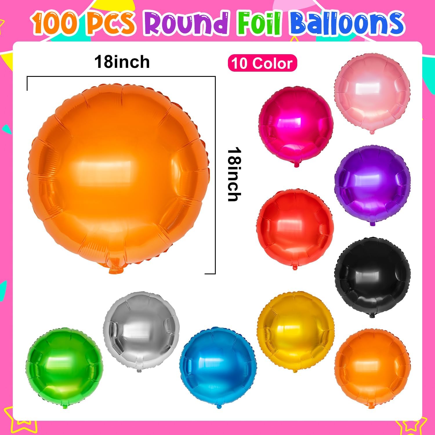 100 Pcs Round Foil Balloons, 18 Inch Colorful Round Mylar Helium Balloon for Party Decorations - Image 7