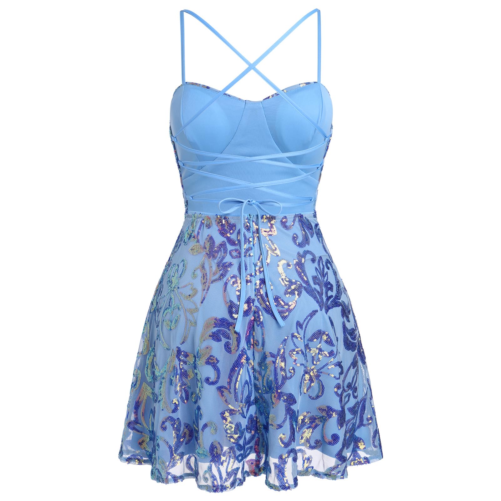 ODIZLI Vestido corto para mujer, con tirantes delgados, lentejuelas brillantes, acampanado, para fiesta, discoteca, baile, largo por encima de la rodilla