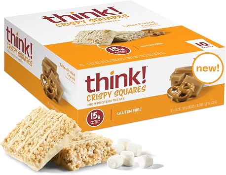 Think! High Protein Crispy Squares Toffee Pretzel Crunch Treat 10 Pack