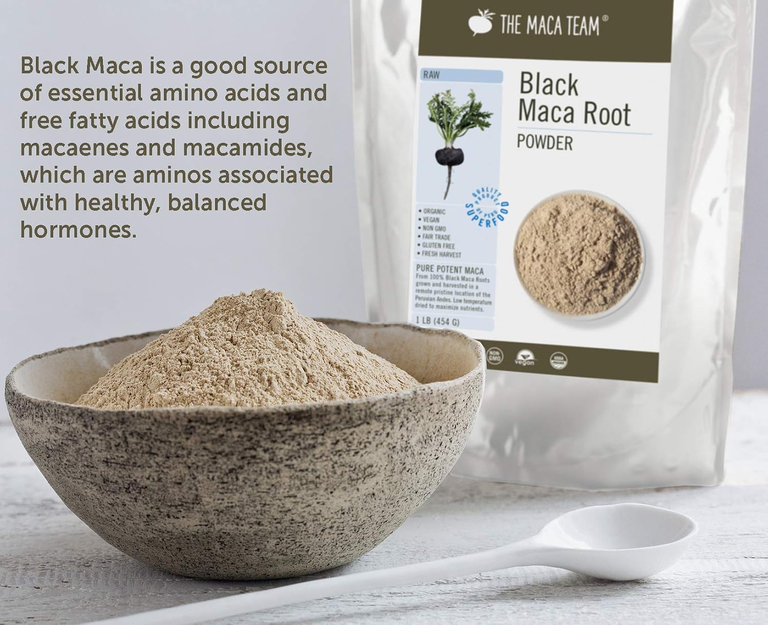 The Maca Team Raw Black Maca Powder, Raw and Vegan Maca Powder Fresh from Peru, 8 Ounces, 25 Servings