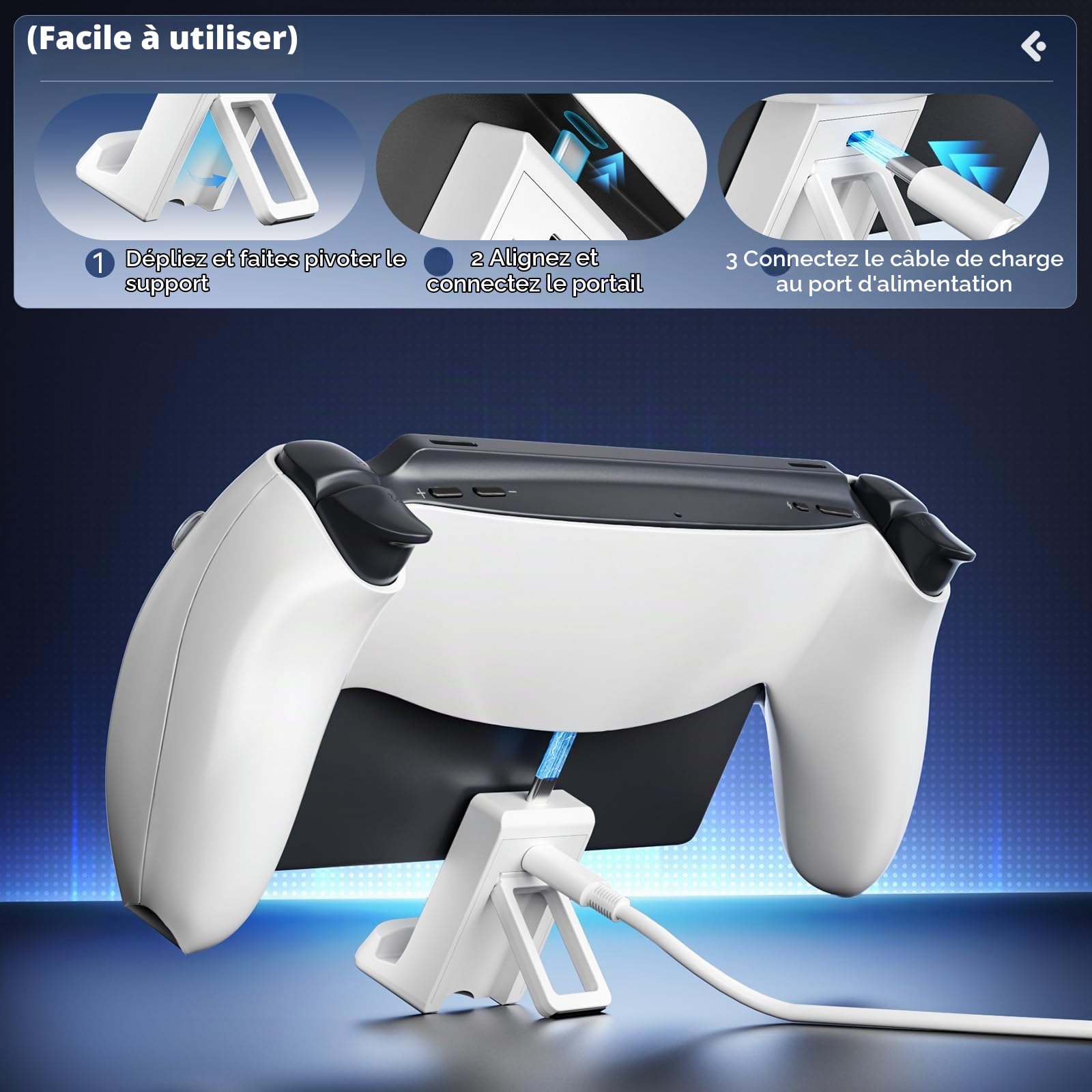 Support de Recharge pour PlayStation Portal, Station de Recharge Pliable avec Indicateur LED de Charge, Câble USB-C Inclus, Compact et Léger pour Une Utilisation Facile, Accessoire PS Portal