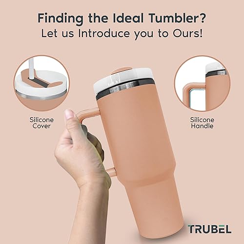 Miniatura 7 de Vaso de 40 onzas con asa, botella de agua reutilizable de acero inoxidable aislada, taza de viaje, taza de café helado para bebidas calientes y