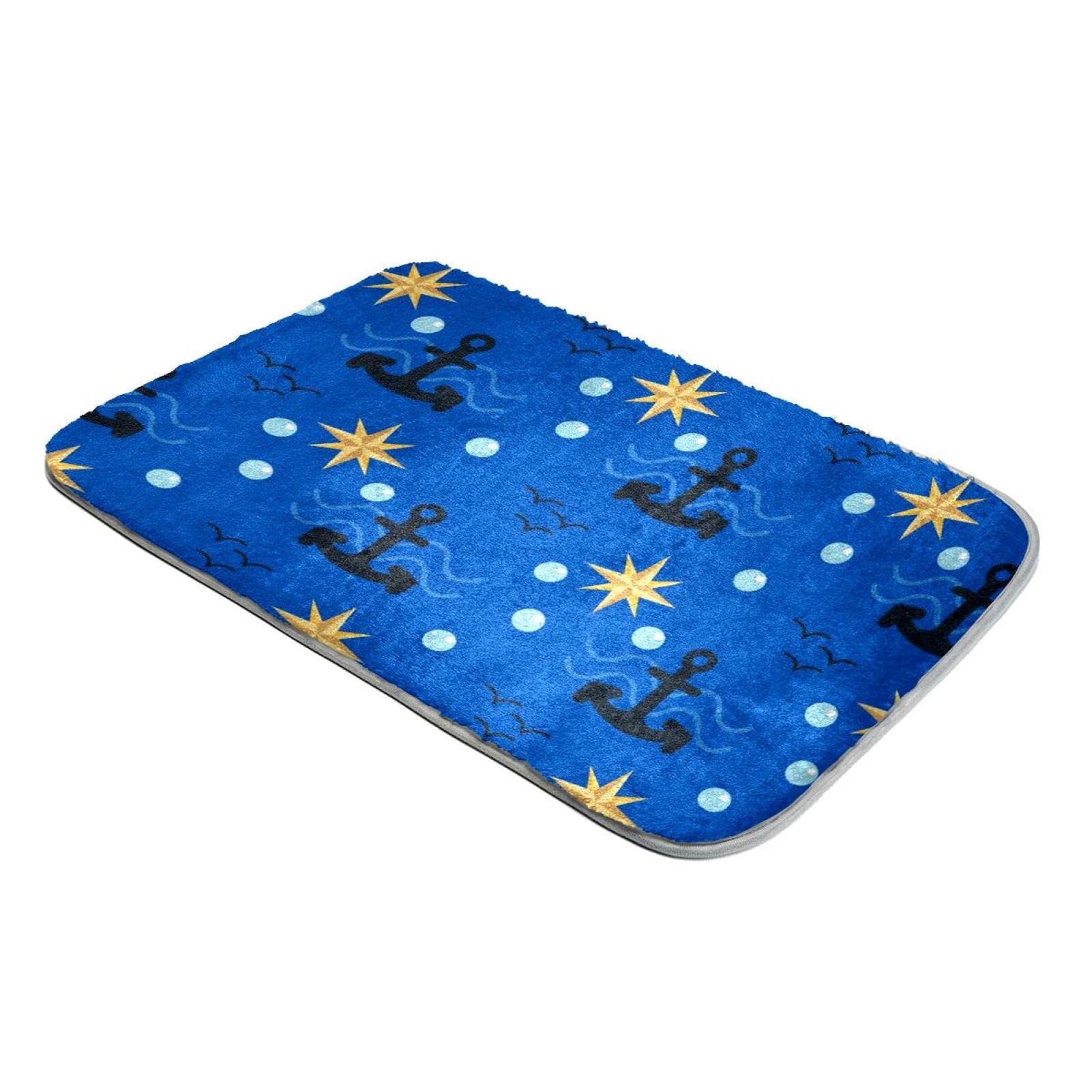 Tapis à poils longs motif ancre en fausse fourrure haut de gamme bleu marine