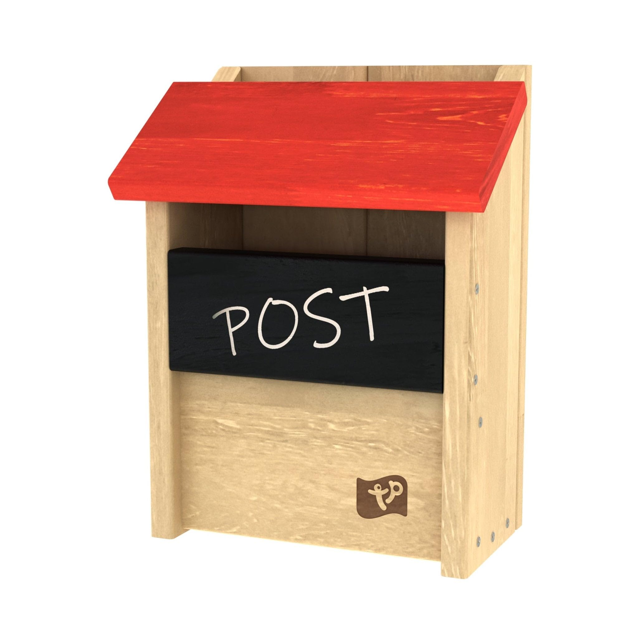 TP Toys Wooden Post Box, Playhouse accessory, FSC Certified, For Ages 3+, Medium, Red, Natural Wood