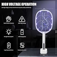 Vista 2 de Lulu Home Raqueta eléctrica 2 en 1 para matar insectos, paquete de 2 matamosquitos de mano con luz LED de alto voltaje de 3000 V con malla