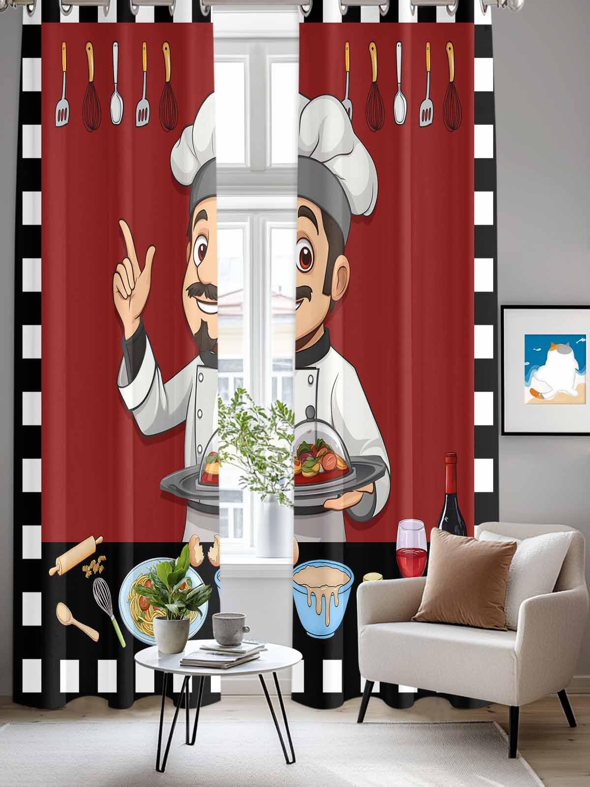 Cheg Red Window Curtains Panels with Silver Grommet,Black White Check Buffalo Plaid Grid Lattice Kitchen Cafe Curtain Draperies Window Treatment Set for Living Room/Bedroom/Bathroom/Cafe,84x84