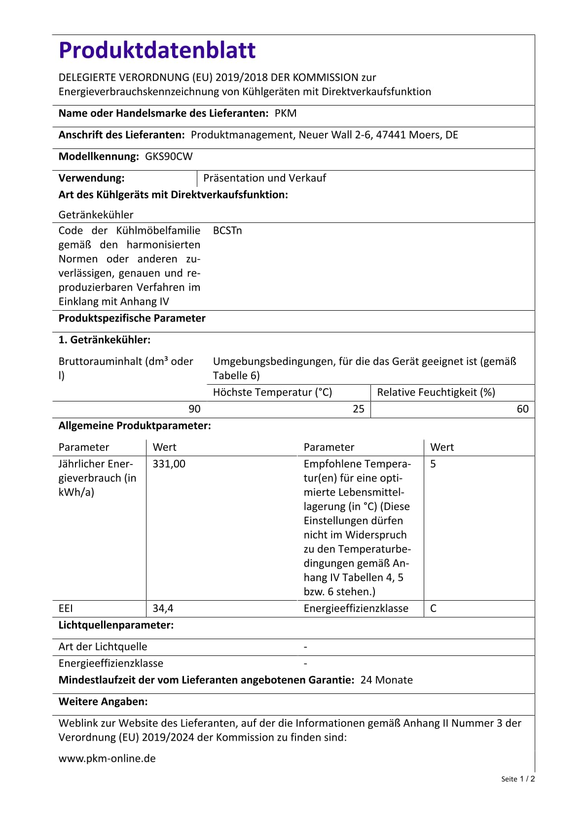 PKM Glastürkühlschrank GKS90CW 89 Liter Display Touch Control