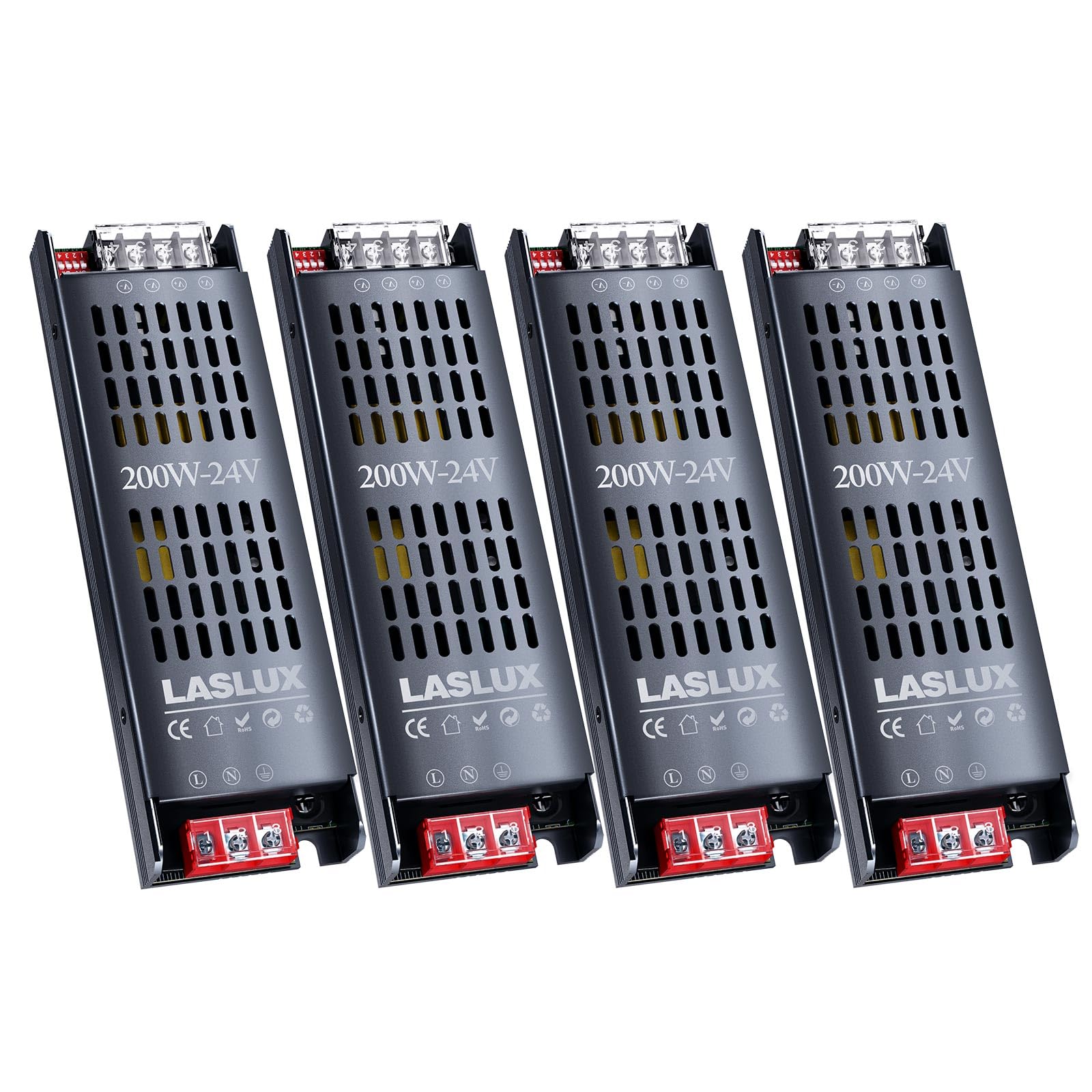 4 Pezzi Alimentatore LED 24v 8.3A 200W, Dimmer Trasformatore Universale LED AC 220V a DC 24v, Professionale Alimentatore per Strisce e Luce a Bassa Tensione (24v, 200, Watt)