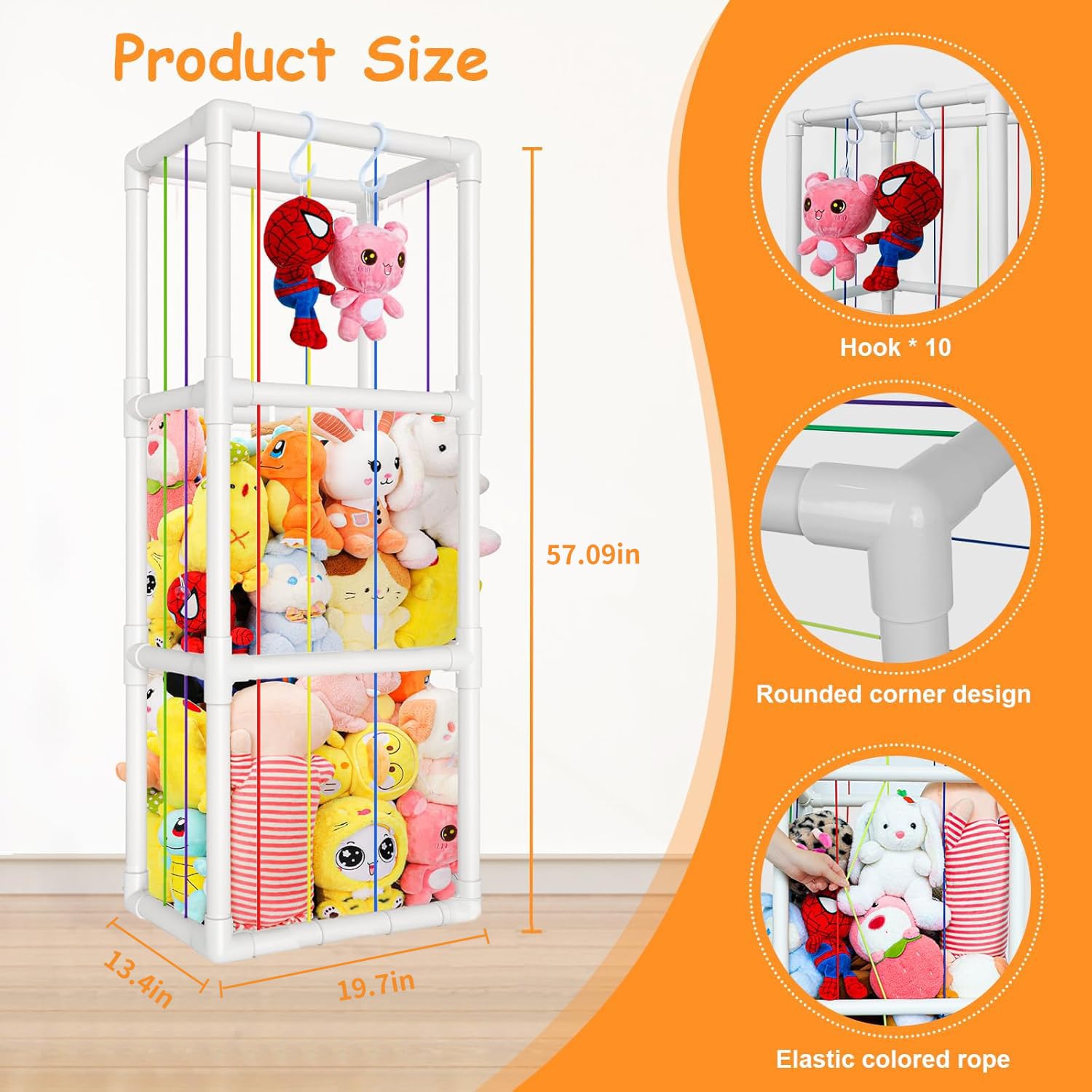 Red de Almacenamiento para Peluches, Almacén Grande de Juguetes de Peluche con Bandas Elásticas y Ganchos, Zoológico Vertical para Habitación Infantil, Sala de Estar y Cuarto de Juegos, Ahorra Espacio