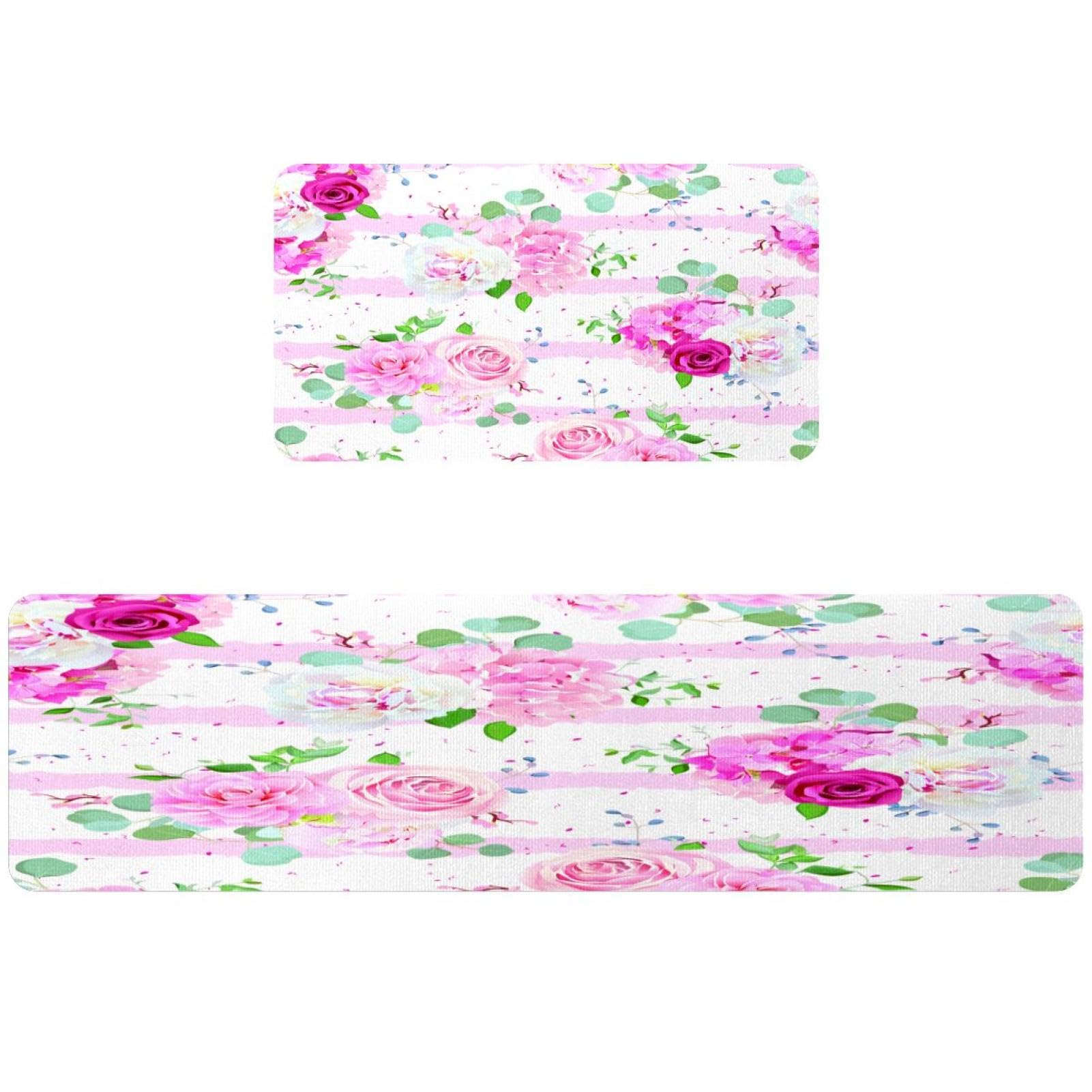 Tapis de cuisine pour couloir et buanderie au design floral pivoine