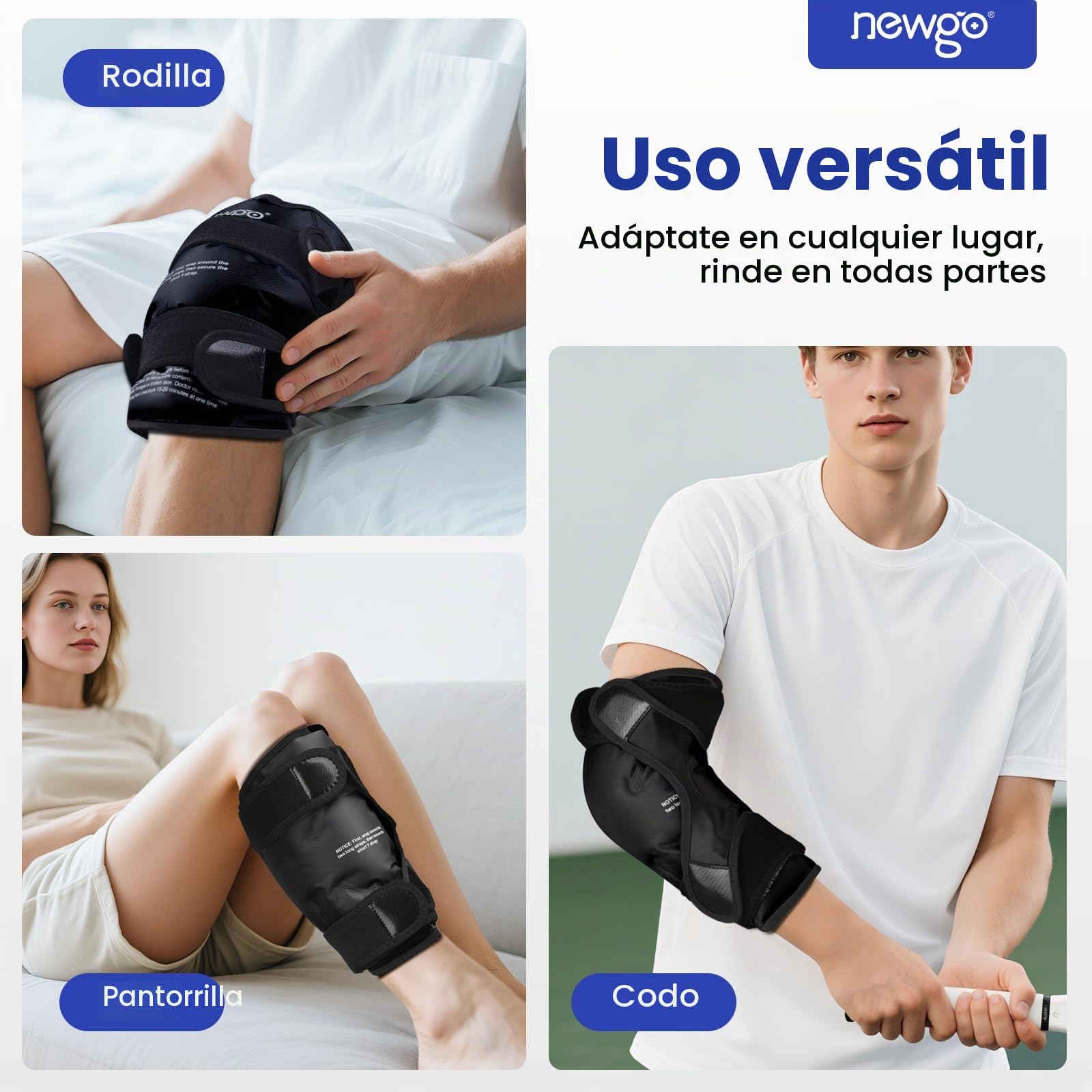 NEWGO Rodillera de Hielo con Gel Frío para Rodilla | Reutilizable Terapia Caliente y Fría - Alivio para Dolor de Rodilla, Lesiones, Hinchazón y Cirugía (Negro)