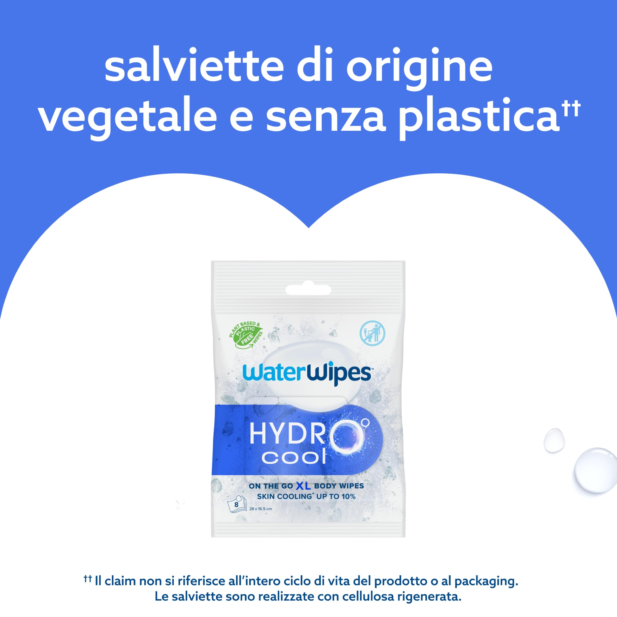 WaterWipes HydroCool Salviette Rinfrescanti XL per il Corpo, Effetto Raffreddante Istantaneo On-the-Go, Rimuove Sudore e Odori, Ideali per Palestra, Viaggi e Attività Outdoor, 8 Pezzi (1 Confezione)