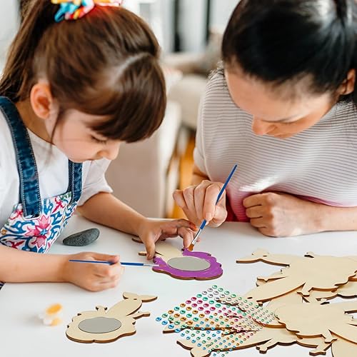 Miniatura 9 de Paquete de 12 espejos de madera para niños, decora tu propia princesa, espejos para niñas, pintura de bricolaje, espejo de mano de madera para