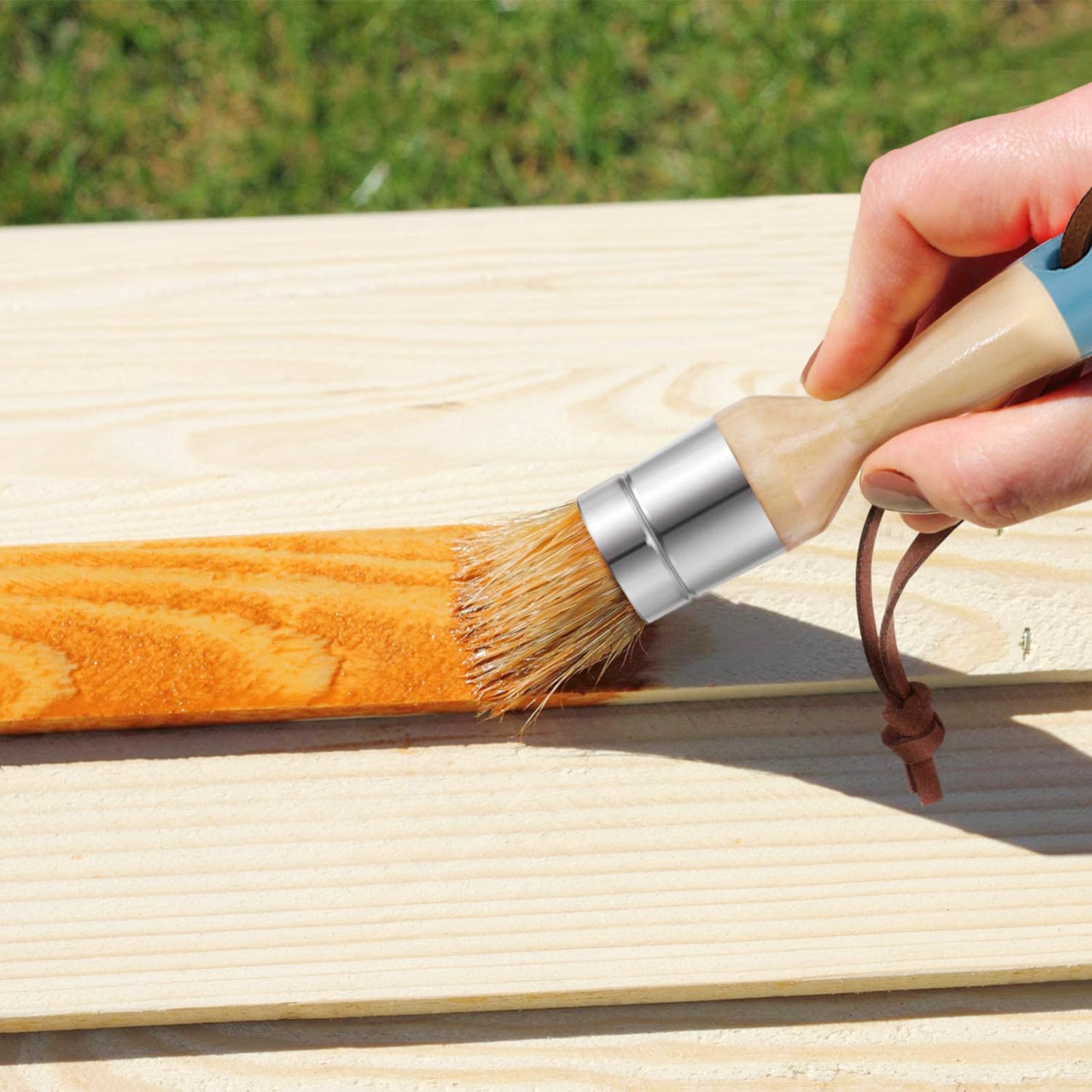 BESTYASH Set 4 Pennelli per Dipingere Manico in Legno e Setole di Cinghiale, Flessibili e Compatibili Vernici a Finitura Gessata per Decorazione Casa