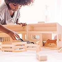 Vista 2 de Melissa & Doug Casa de muñecas de madera Fold and Go con establo de caballos con asa y caballos de juguete (11 piezas)