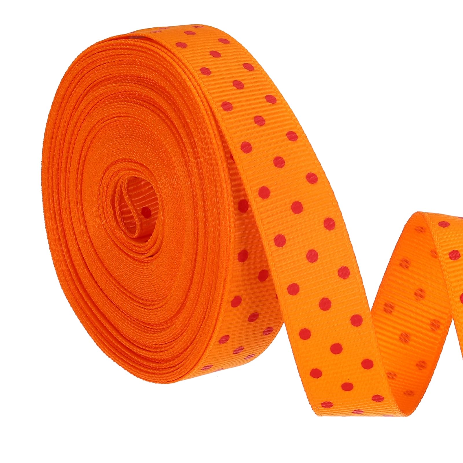PATIKIL Polka Dots Grosgrain Ribbon (1.6cm x 9m, Orange)(1Roll) Fabric Ribbons Bow Decoration with Red Polka Dots, Suit for Flower Bouquet/Gift Wrapping/Party Decor/Bows Making
