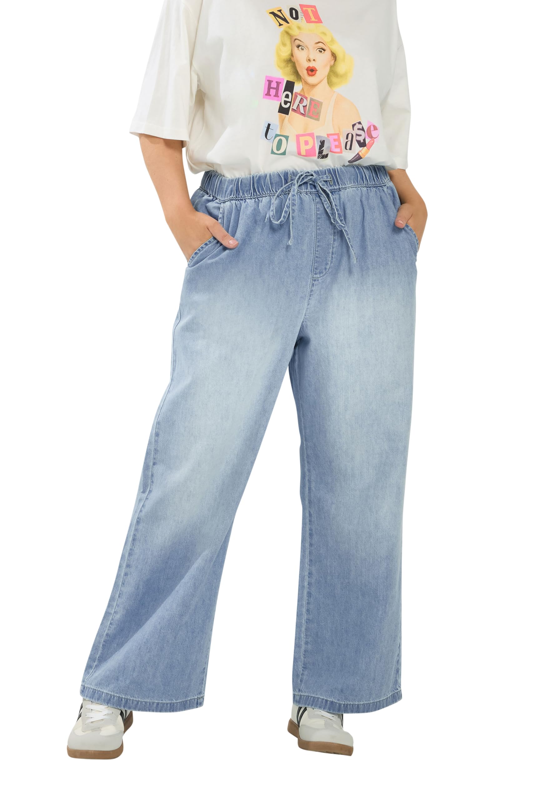 Yours Women's Drawstring Wide Leg Jeans in Light Blue | Size: 16