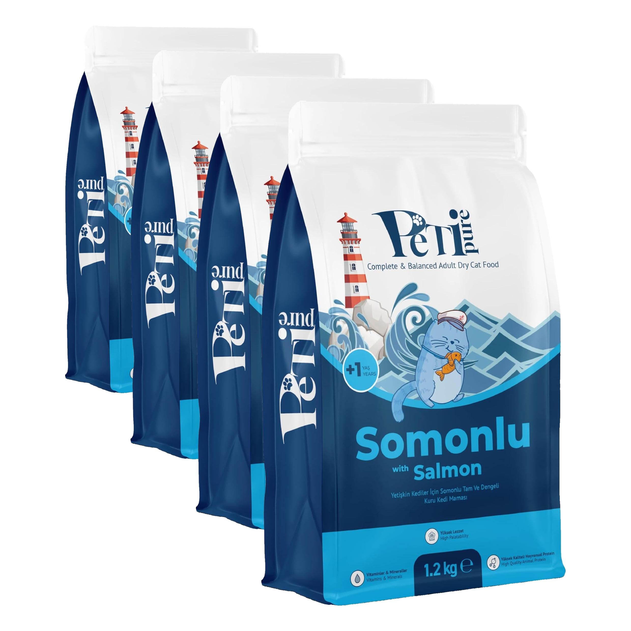Kuru Yetişkin Kedi Maması - Besleyici Vitamin İlaveli Tam ve Dengeli Mama (1,2 Kg, Somon) (4 paketi)